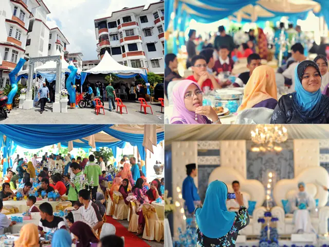 This is a collage image in which there are many people in the images. There is a building at the...