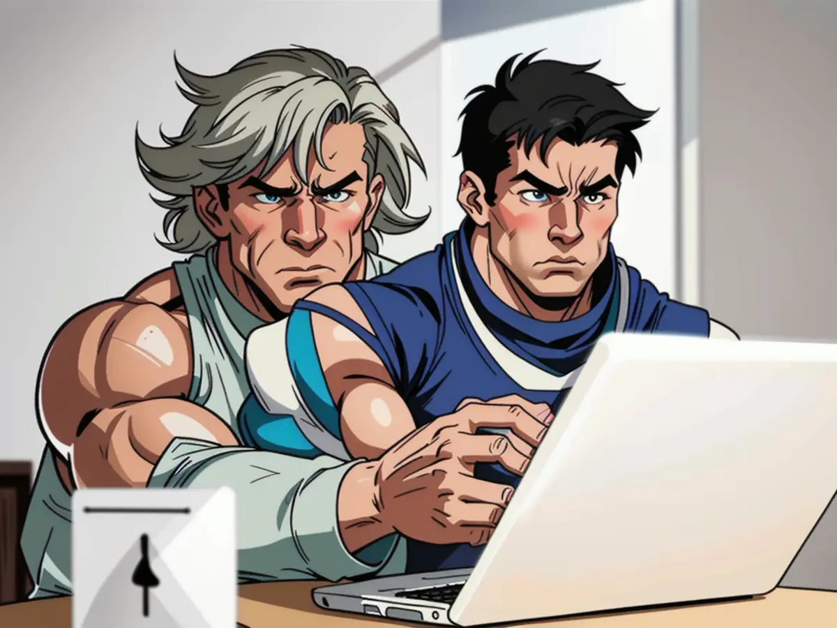 Household occupants engaged in digital exploration, hunkered down at a table with an unveiled laptop. Homebound pair perusing digital material on an uncovered laptop, settled at a table within their residence.