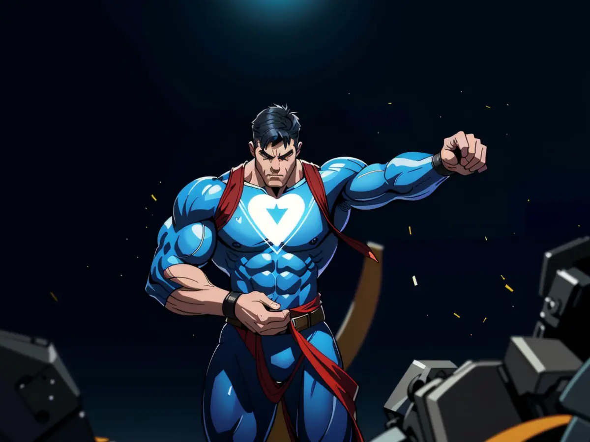 Individual's palm is cradling a virtual representation of an AI conversational assistant,...